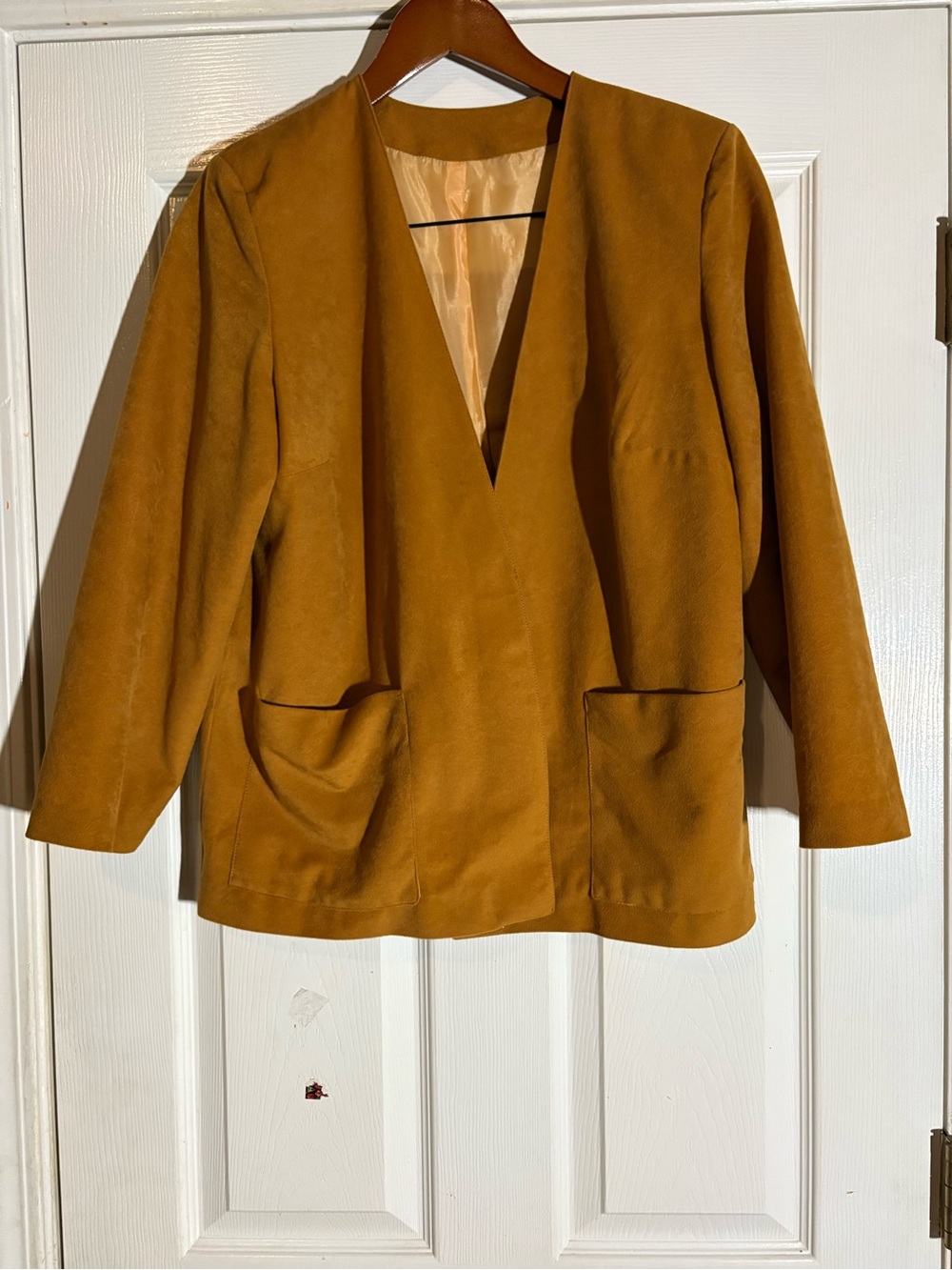 Women's Long Sleeve Dress with Mustard Yellow Open-Front Jacket - Picture 4 of 5